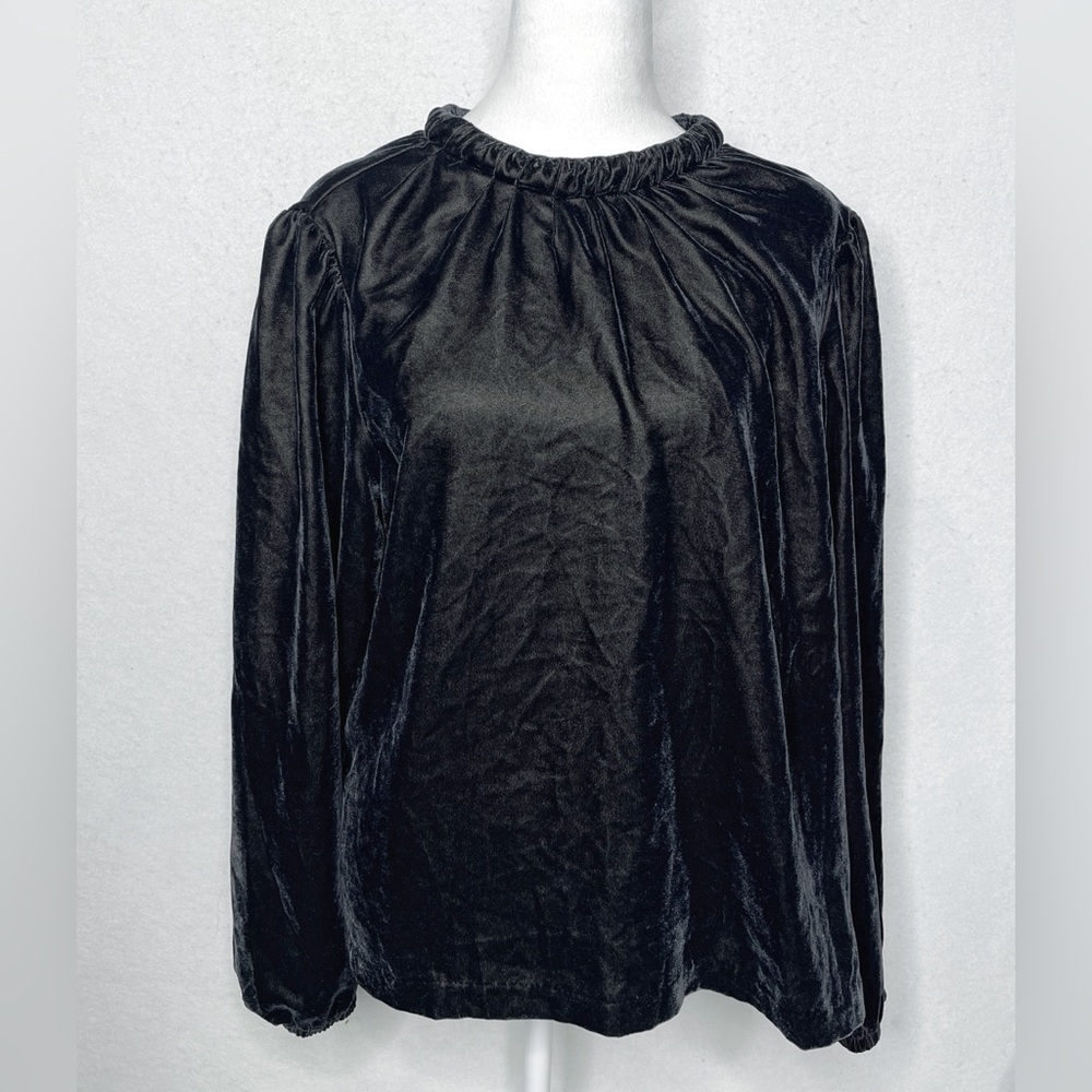 Ann Taylor Black Velour Top With Ribbon Bow Dark Academia Corporate Goth Velvet